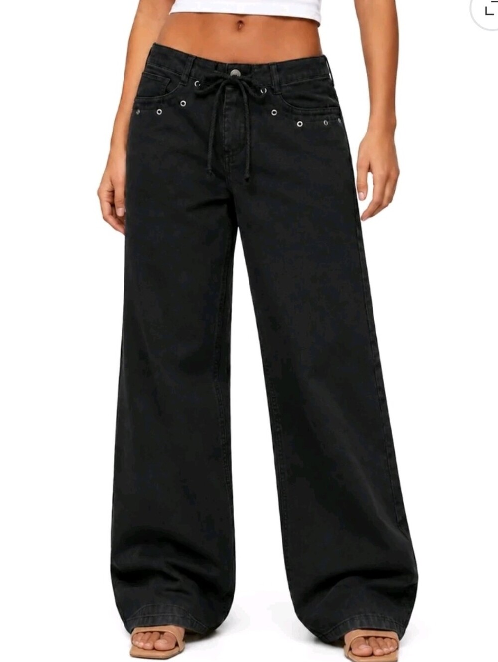 No Boundaries Drawstring Grommet Wide Leg Jean, 32" Inseam Sz XS XXL